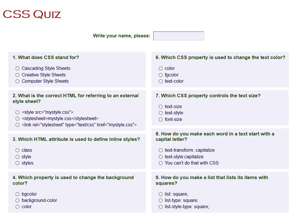 CSS Quiz, Bare-Bone